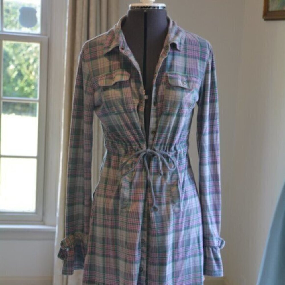 Derek Hart top shirt original Plaid Dress like shirt size large
